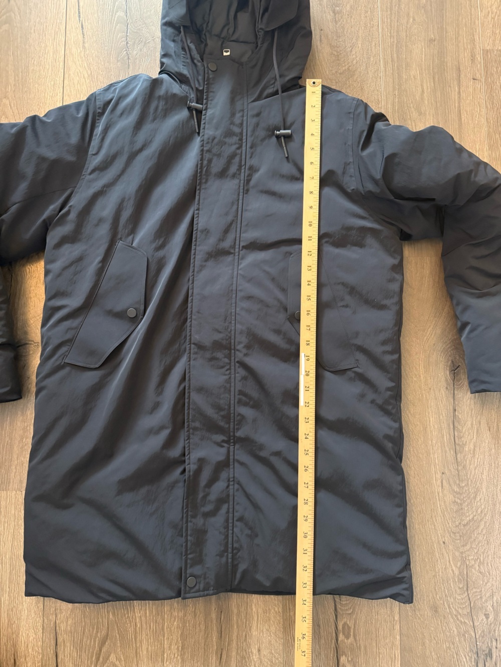 Everlane ReNew Long Puffer Jacket Black Hooded Winter Coat Size Large Outdoor - Picture 8 of 9